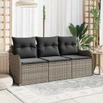 Set de canapele pentru grădină 3 pcs Gri Rattan poli GartenMobel Dekor