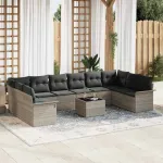 Set de canapele pentru grădină cu pernă 11 pcs Gri Rattan poli GartenMobel Dekor