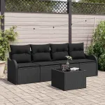 Set de canapele pentru grădină cu pernă 5 pcs Negru poliratan GartenMobel Dekor