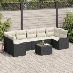 Set de canapele pentru grădină cu pernă 8 pcs Negru și Crem GartenMobel Dekor