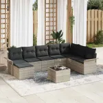 Set de canapele pentru grădină cu pernă 9 pcs Gri Rattan poli GartenMobel Dekor