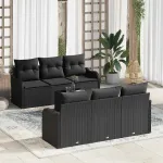Set de canapele pentru grădină cu pernă cu pernă 7 pcs Negru GartenMobel Dekor