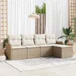 Set de canapele pentru grădină cu pernă 5 pcs Bej Rattan poli GartenMobel Dekor