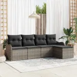 Set de canapele pentru grădină cu pernă 5 pcs Gri Rattan poli GartenMobel Dekor