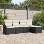 Set de canapele pentru grădină cu pernă 5 pcs Negru Rattan poli GartenMobel Dekor