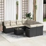 Set de canapele pentru grădină cu pernă 9 pcs Negru și Crem GartenMobel Dekor