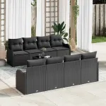 Set de canapele pentru grădină cu pernă cu pernă 9 pcs Negru GartenMobel Dekor