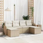 Set de canapele pentru grădină 6 pcs Bej și alb Rattan poli GartenMobel Dekor