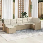 Set de canapele pentru grădină 7 pcs Bej și alb Rattan poli GartenMobel Dekor