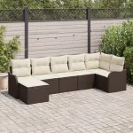 Set de canapele pentru grădină 7 pcs maro și alb Rattan poli GartenMobel Dekor