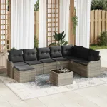 Set de canapele pentru grădină 9 pcs Gri deschis Rattan poli GartenMobel Dekor