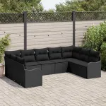 Set de canapele pentru grădină 9 pcs Negru poliratan GartenMobel Dekor
