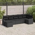 Set de canapele pentru grădină cu pernă 7 pcs Negru Rattan poli GartenMobel Dekor