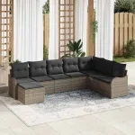 Set de canapele pentru grădină cu pernă 8 pcs Gri Rattan poli GartenMobel Dekor