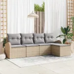 Set de canapea cu pernă 5 pcs Beige și gri deschis poliratan GartenMobel Dekor