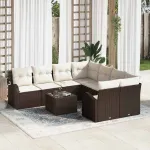 Set de canapea cu pernă 9 pcs Maro și Crem poliratan GartenMobel Dekor