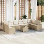 Set de canapele pentru grădină 11 pcs Bej și Alb poliratan GartenMobel Dekor