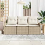 Set de canapele pentru grădină 3 pcs Bej și alb Rattan poli GartenMobel Dekor