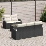 Set de canapele pentru grădină 6 pcs Negru și Crem poliratan GartenMobel Dekor