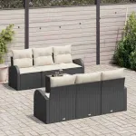 Set de canapele pentru grădină 7 pcs Negru și Crem poliratan GartenMobel Dekor