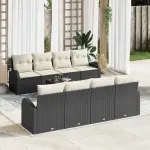 Set de canapele pentru grădină 9 pcs Negru și Crem poliratan GartenMobel Dekor