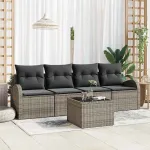 Set de canapele pentru grădină cu pernă 5 pcs Gri poliratan GartenMobel Dekor