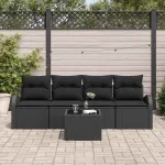 Set de canapele pentru grădină cu pernă 5 pcs Negru poliratan GartenMobel Dekor