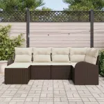 Set de canapea cu pernă 6 pcs Maro și alb poliratan GartenMobel Dekor