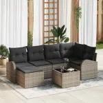 Set de canapea cu pernă cu depozitare 7 pcs Gri poliratan GartenMobel Dekor