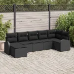 Set de canapea cu pernă cu depozitare 7 pcs Negru poliratan GartenMobel Dekor