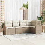 Set de canapele pentru grădină 5 pcs Bej și Alb poliratan GartenMobel Dekor
