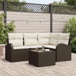 Set de canapele pentru grădină 5 pcs Maro și alb poliratan GartenMobel Dekor