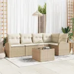 Set de canapele pentru grădină 6 pcs Bej și Alb poliratan GartenMobel Dekor