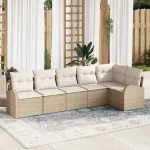 Set de canapele pentru grădină 6 pcs Bej și Alb poliratan GartenMobel Dekor