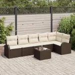 Set de canapele pentru grădină 7 pcs Maro și alb poliratan GartenMobel Dekor