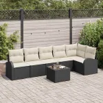 Set de canapele pentru grădină 7 pcs Negru și Alb poliratan GartenMobel Dekor