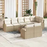 Set de canapele pentru grădină 9 pcs Bej și Alb poliratan GartenMobel Dekor