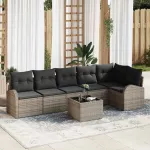 Set de canapele pentru grădină cu pernă 7 pcs Gri poliratan GartenMobel Dekor