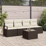 Set de canapea cu pernă 5 pcs Maro și Crem poliratan GartenMobel Dekor