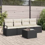 Set de canapea cu pernă 5 pcs Negru și Crem poliratan GartenMobel Dekor