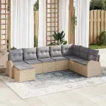Set de canapea cu pernă 8 pcs Bej și gri deschis poliratan GartenMobel Dekor