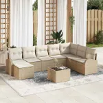 Set de canapea cu pernă 9 pcs Bej și Alb poliratan GartenMobel Dekor
