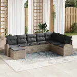 Set de canapea cu pernă cu depozitare 8 pcs Gri poliratan GartenMobel Dekor