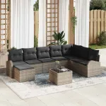 Set de canapea cu pernă cu depozitare 9 pcs Gri poliratan GartenMobel Dekor