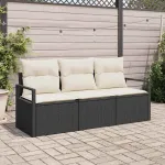 Set de canapele pentru grădină 3 pcs Negru și Alb poliratan GartenMobel Dekor