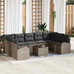 Set de canapele pentru grădină cu pernă 10 pcs Gri poliratan GartenMobel Dekor