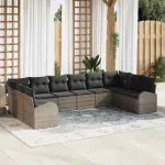 Set de canapele pentru grădină cu pernă 10 pcs Gri poliratan GartenMobel Dekor