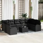 Set de canapele pentru grădină cu pernă 10 pcs Negru poliratan GartenMobel Dekor