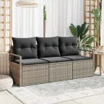 Set de canapele pentru grădină cu pernă 3 pcs Gri poliratan GartenMobel Dekor