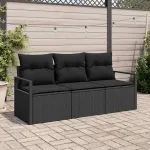Set de canapele pentru grădină cu pernă 3 pcs Negru poliratan GartenMobel Dekor